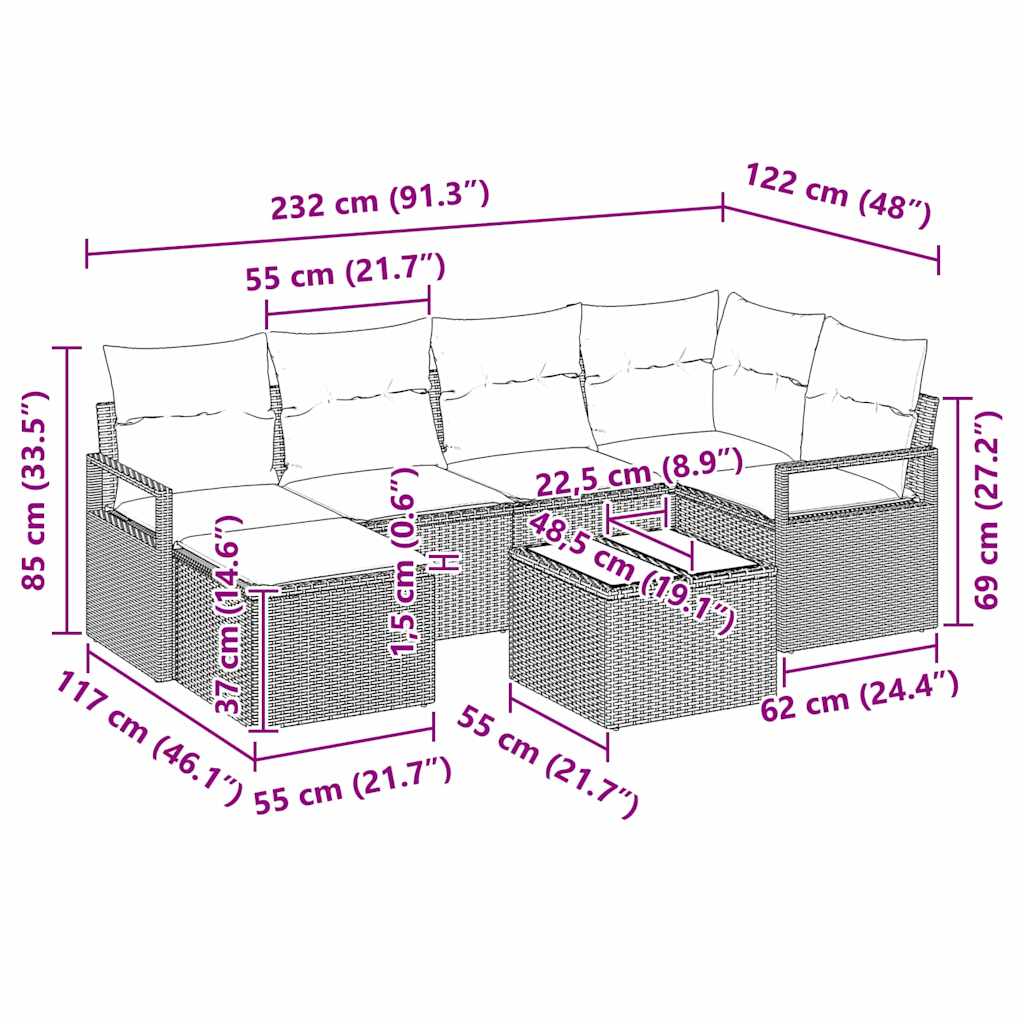 Set sofe 7 pcs Smeđa poliratan