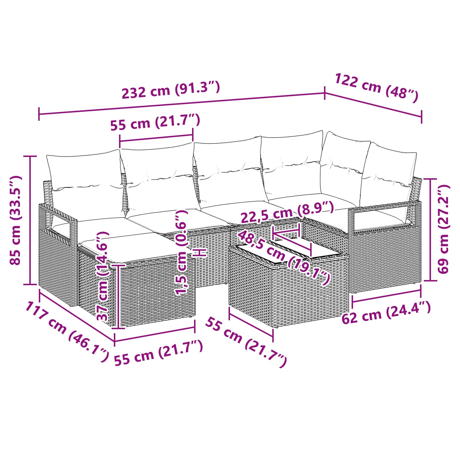 Set sofe s jastukom 7 pcs Siva poliratan