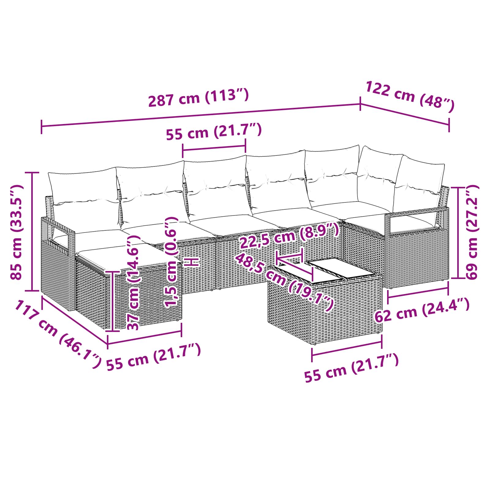 Set sofe s jastukom 8 pcs Crna poliratan