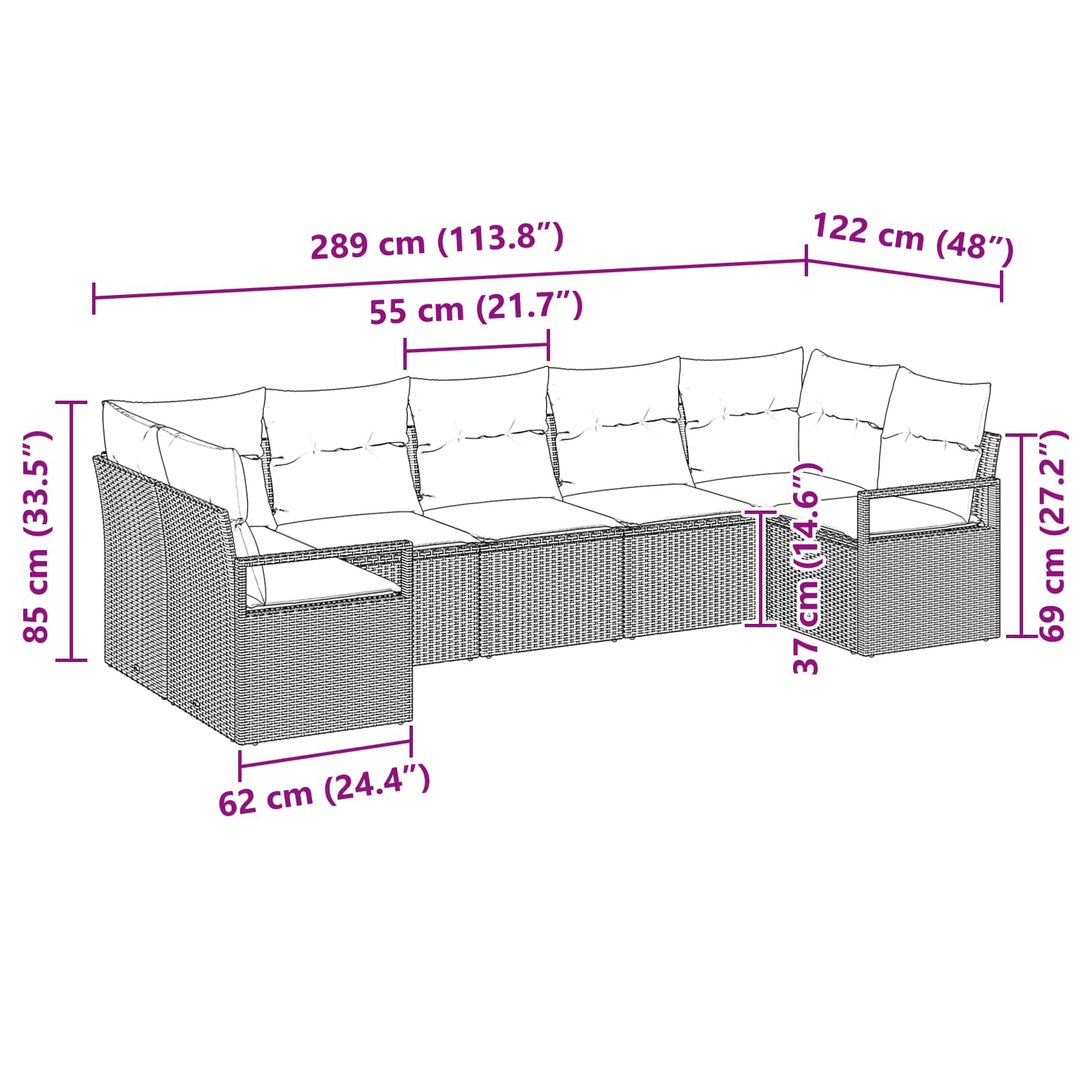 Set sofe s jastukom 7 pcs Siva poliratan