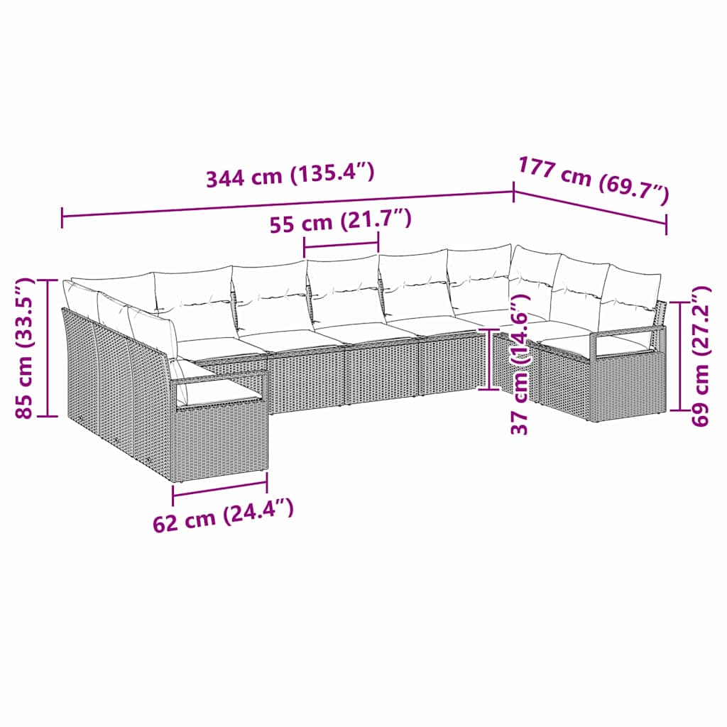 Set sofe s jastukom 10 pcs Bež poliratan