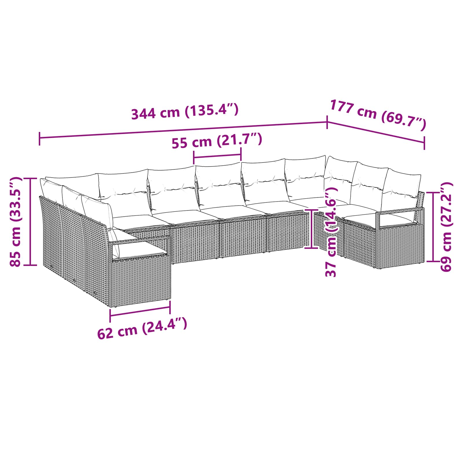 Set sofe s jastukom 10 pcs Smeđa poliratan