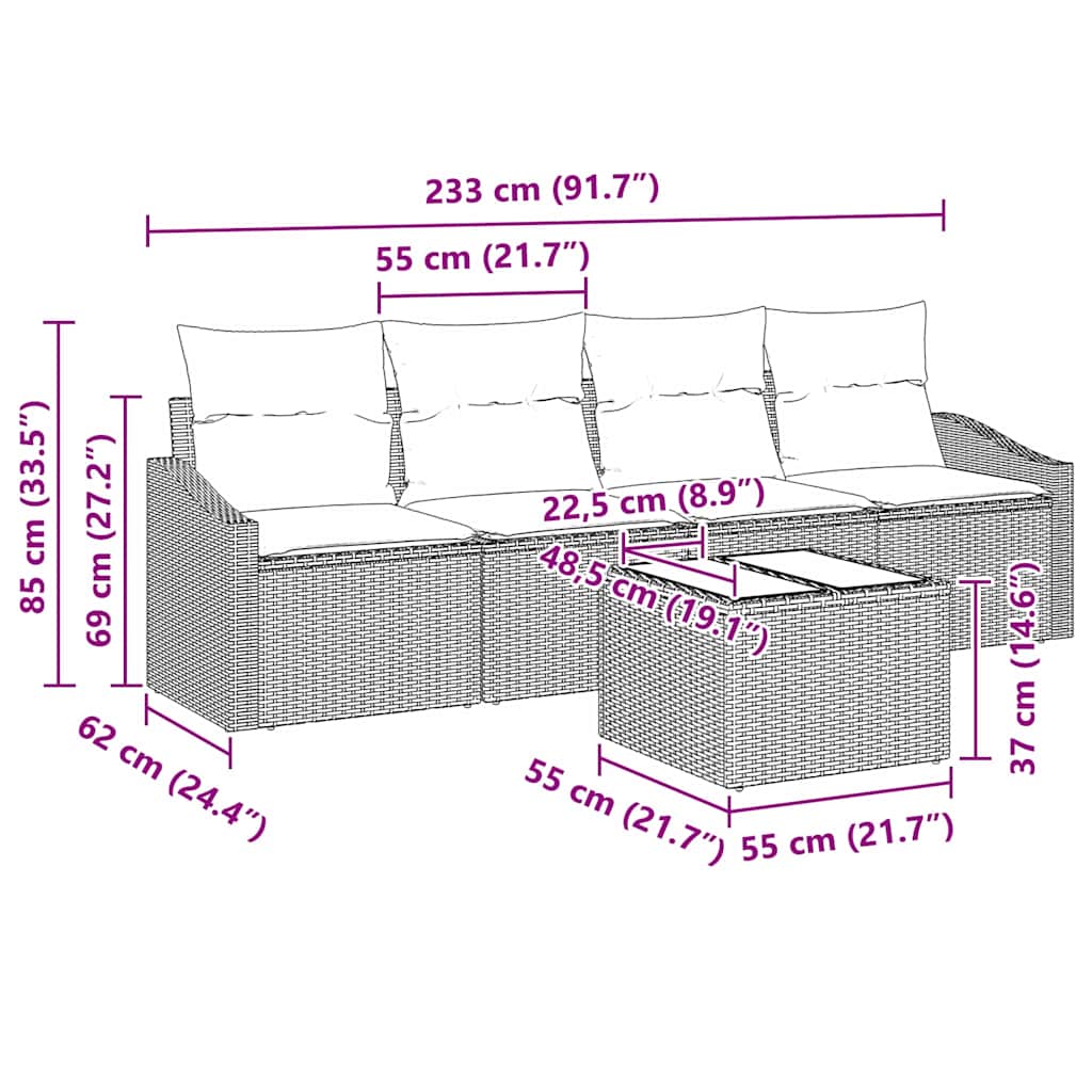 Set sofe s jastukom s jastukom 5 pcs Crna i Krema poliratan