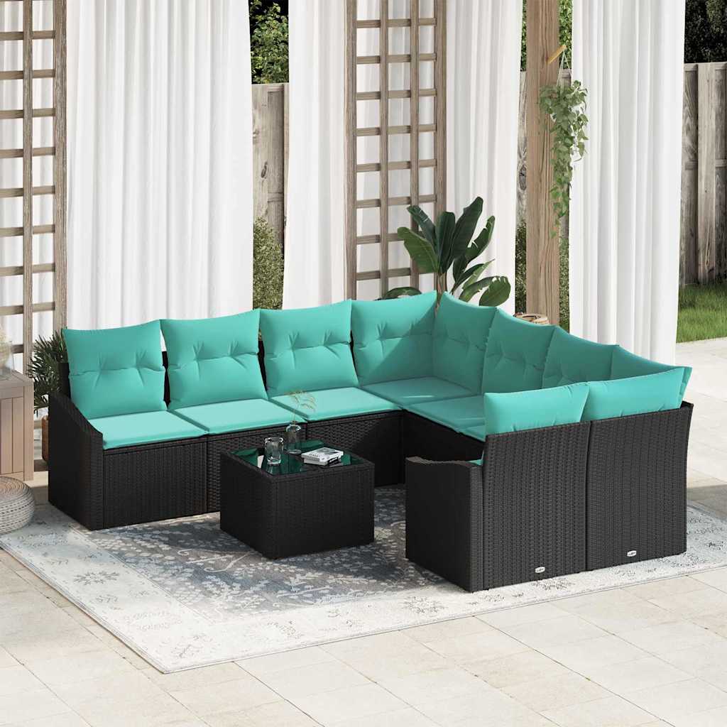 Set sofe s jastukom s jastukom 9 pcs Crna i turkizna poliratan