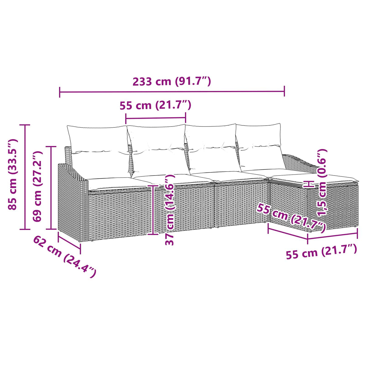 Set sofe 5 kom. Smeđa poliratan