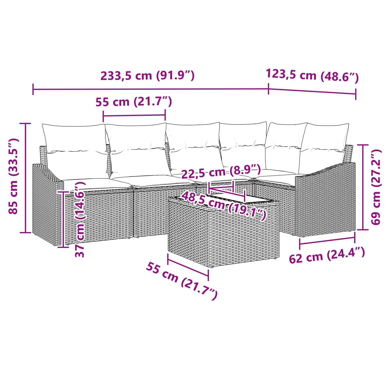 Set sofe s jastukom 6 pcs Crna poliratan