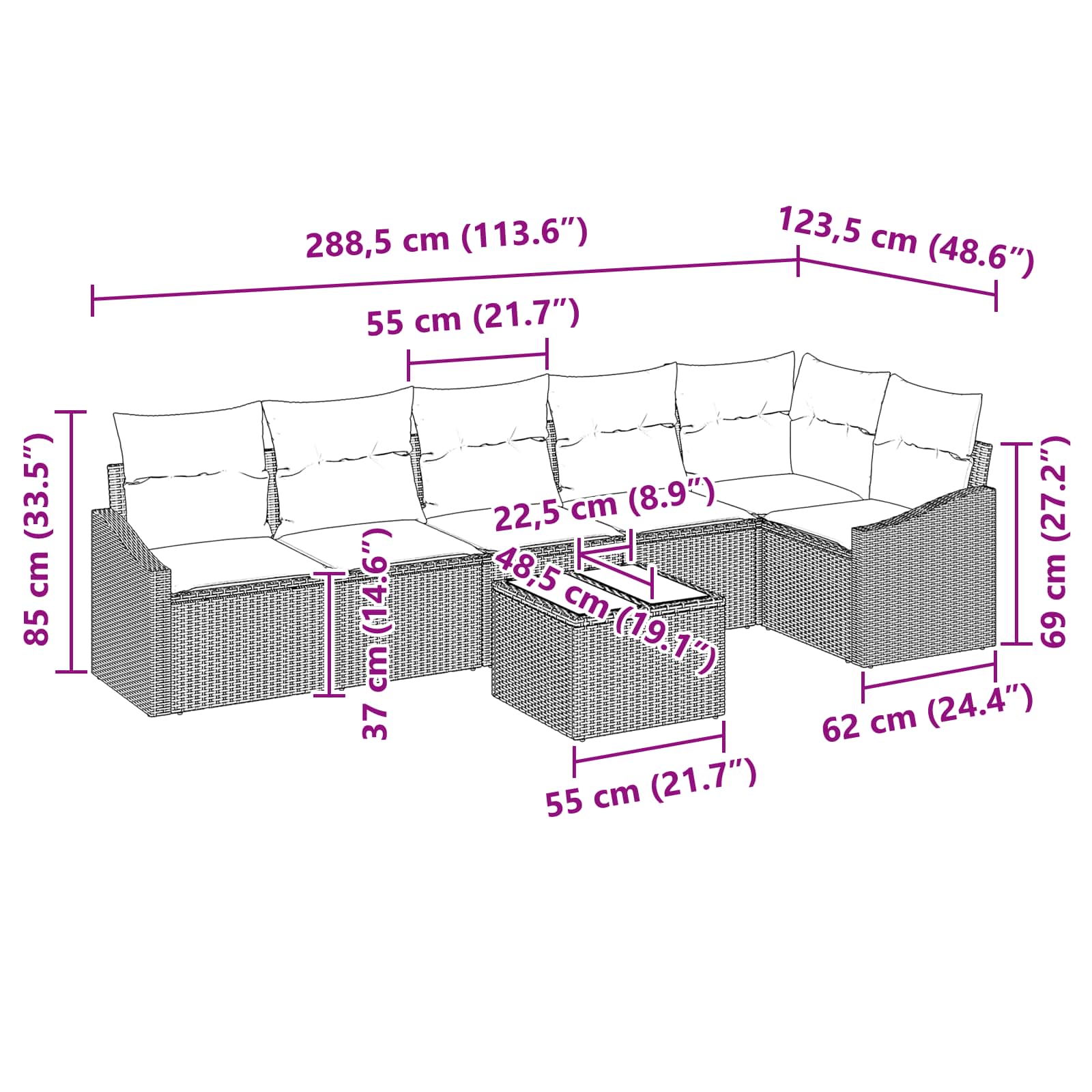 Set sofe s jastukom 7 pcs Crna poliratan
