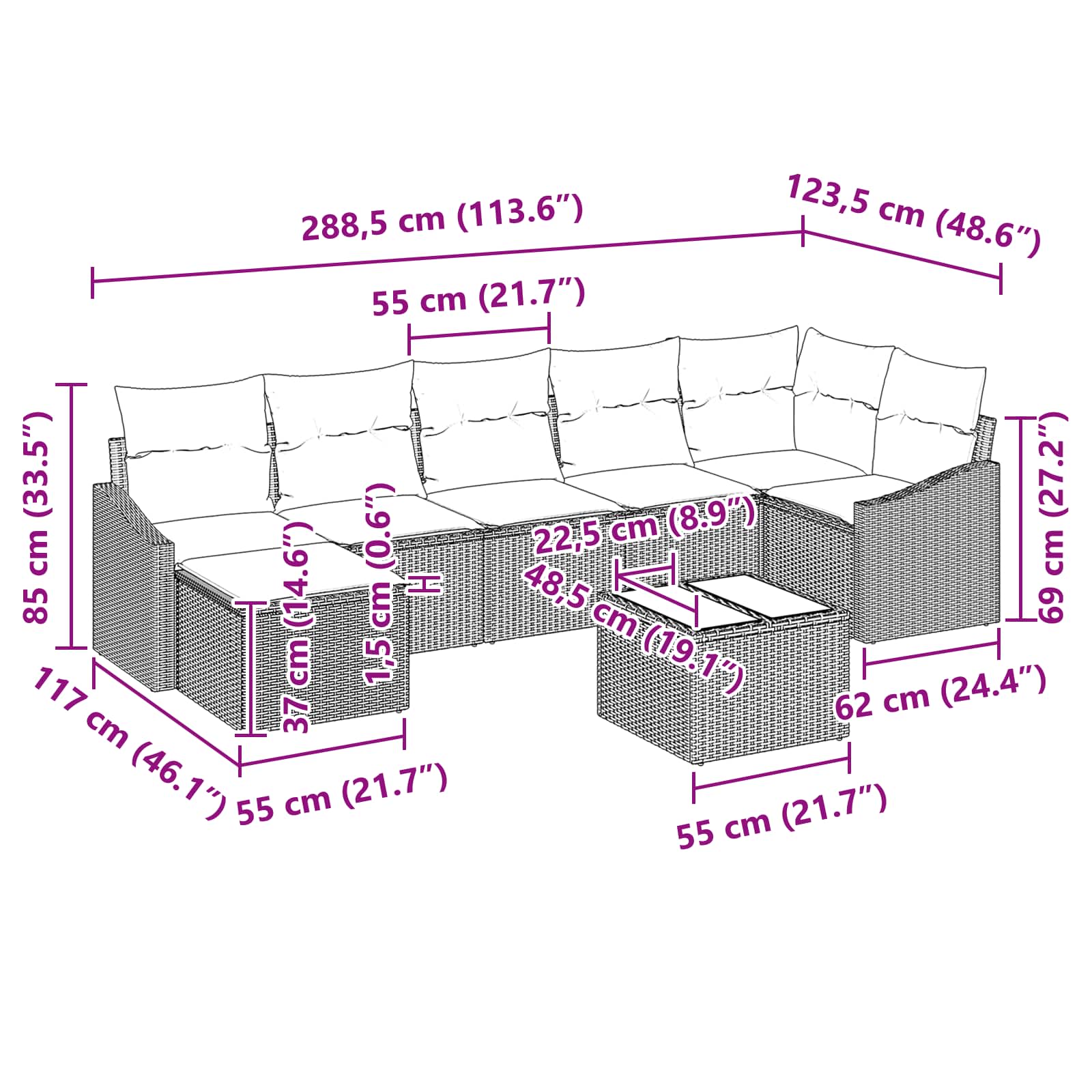 Set sofe s jastukom 8 pcs Crna poliratan