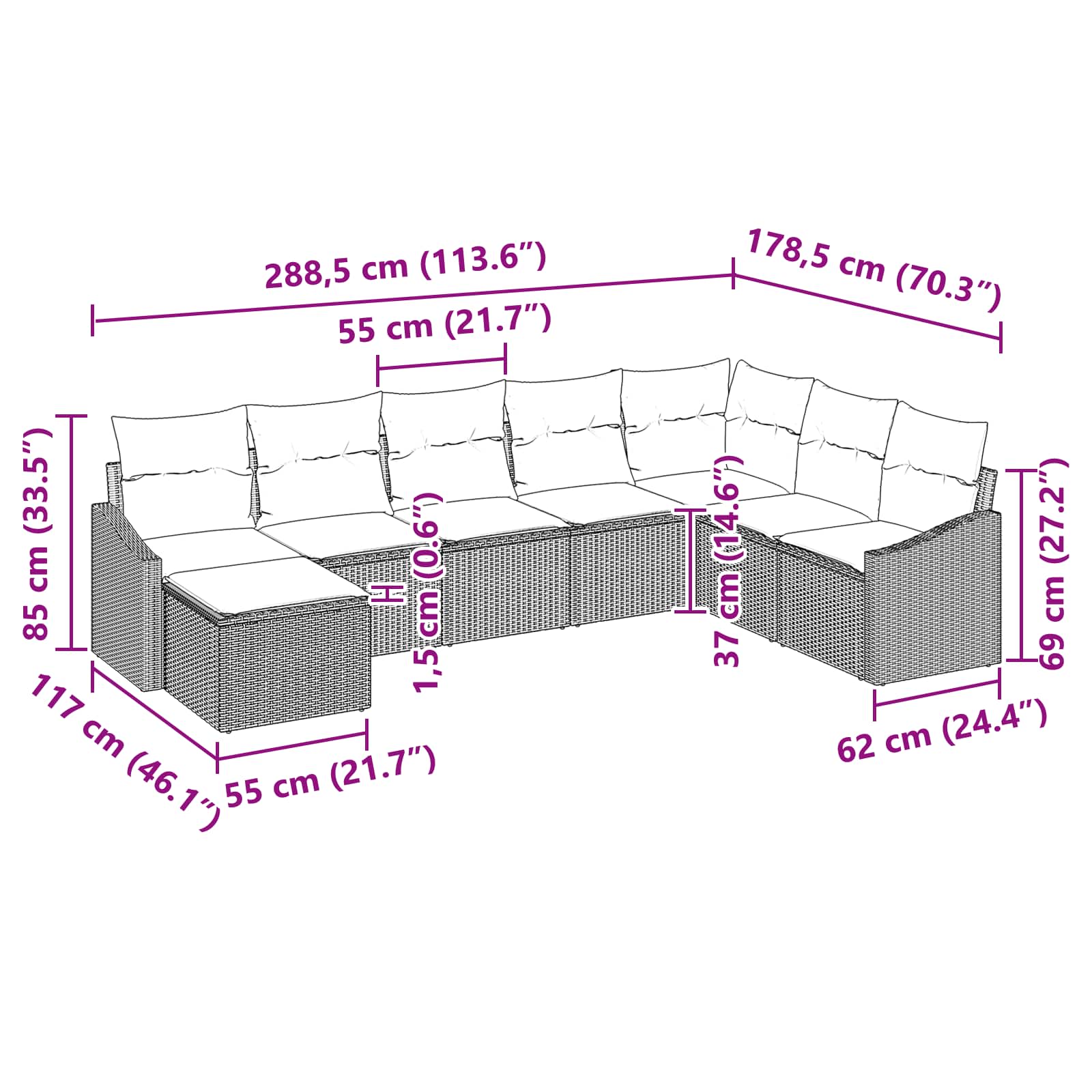 Set sofe s jastukom 8 pcs Crna poliratan