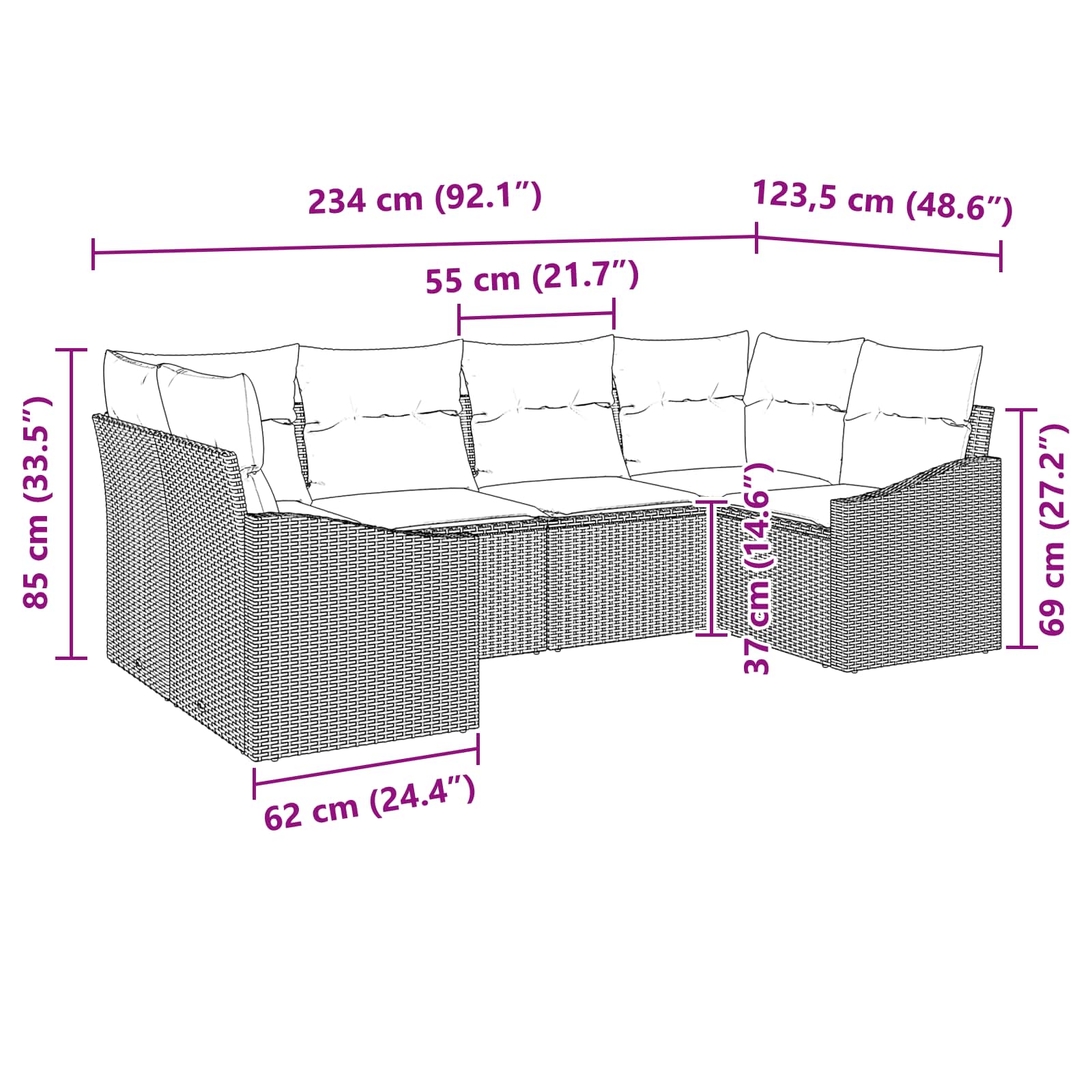 Set sofe s jastukom 6 pcs Crna poliratan