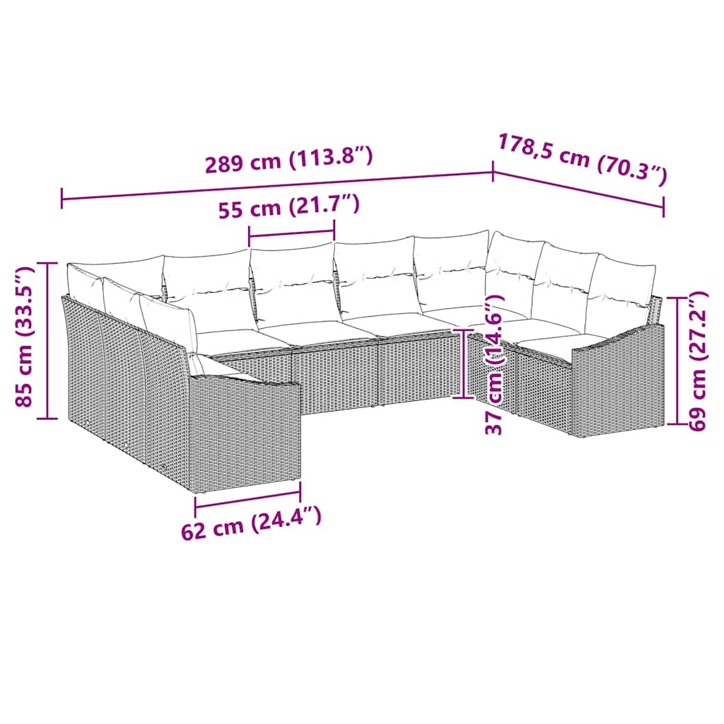 Set sofe s jastukom 9 pcs Svjetlosiva poliratan