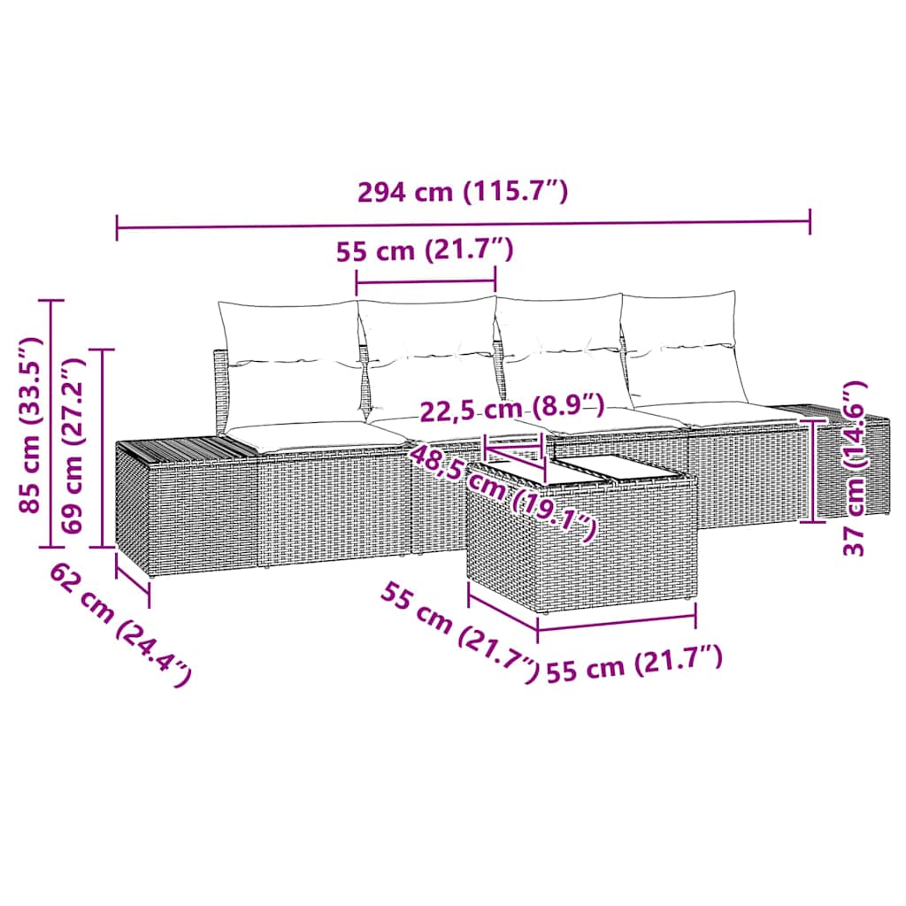 Set sofe s jastukom s jastukom 5 pcs Svijetlo siva poliratan