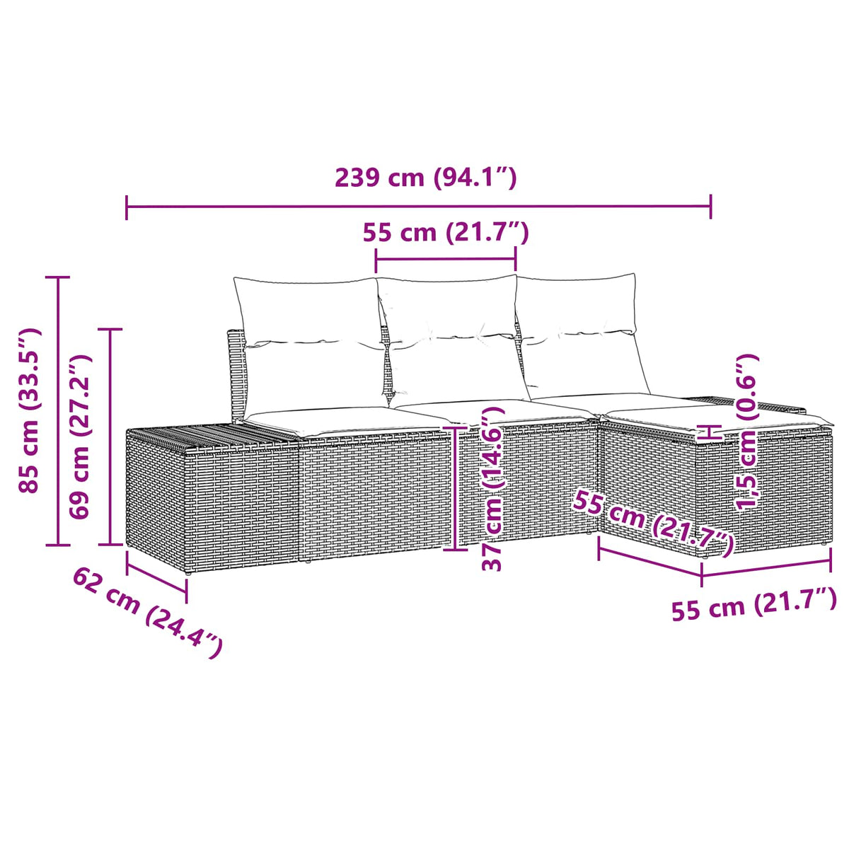 Set sofe 4 kom. Crna [Sintetički]: Poli Ratan