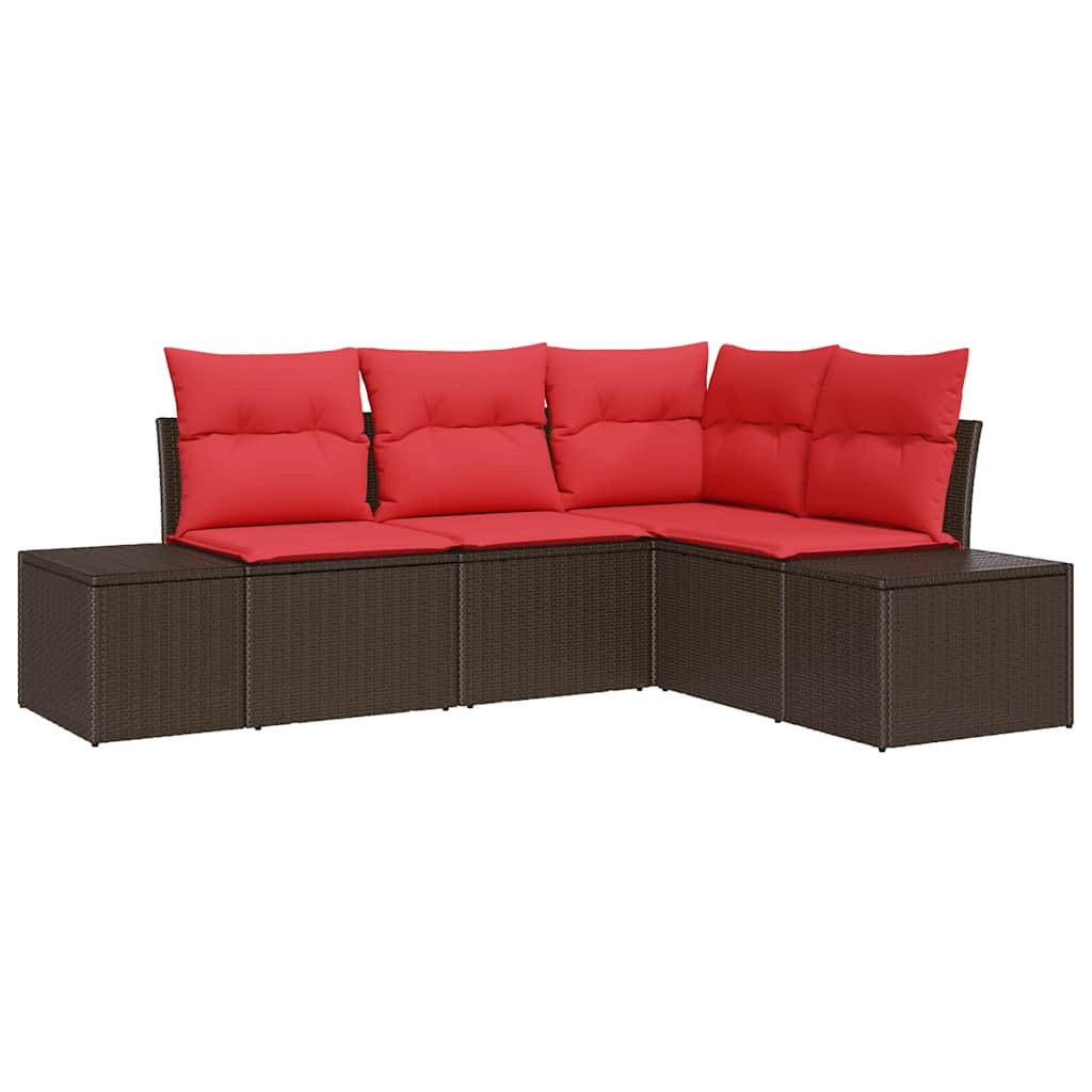 Sjedeća garnitura za vrt s jastukom 4 pcs Smeđa poliratan