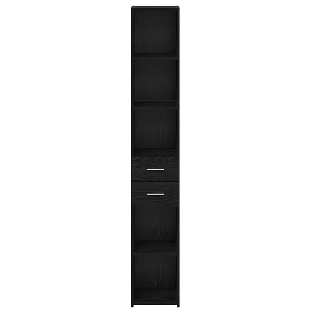 Police za knjige s ladicama Crni hrast 30 x 42.4 x 185.2 cm