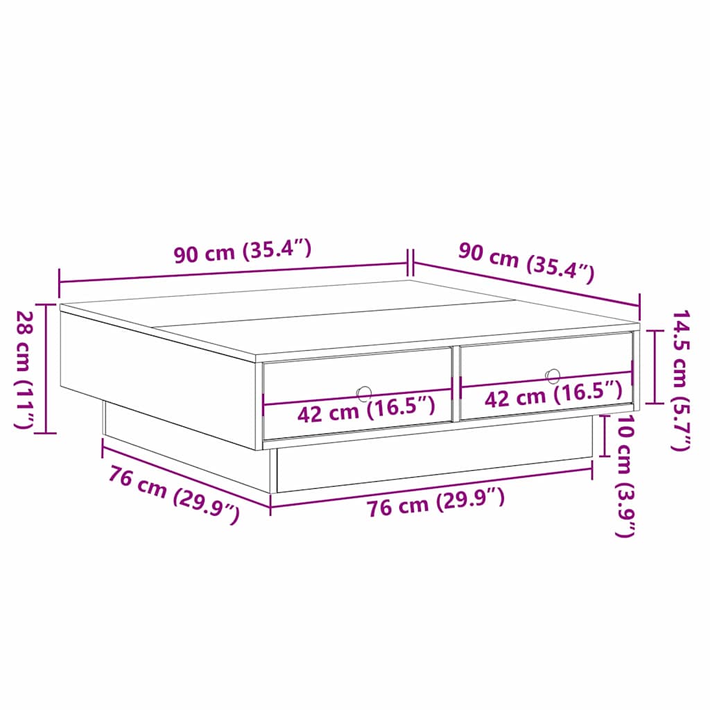 Kava Stol Staro drvo 90 x 90 x 28 cm Konstruirano drvo
