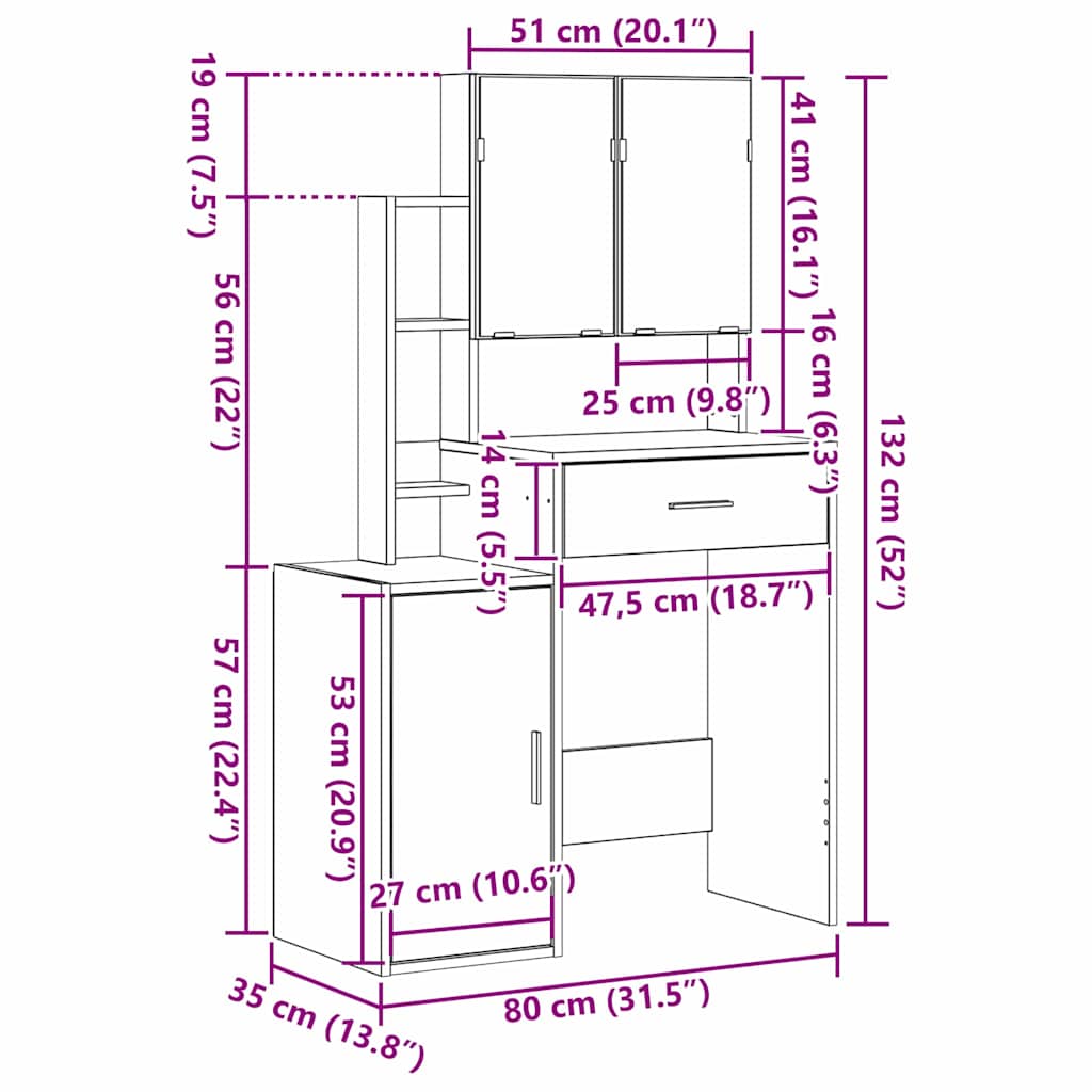 Toaletni stol Staro drvo 80 x 35 x 132 cm Konstruirano drvo