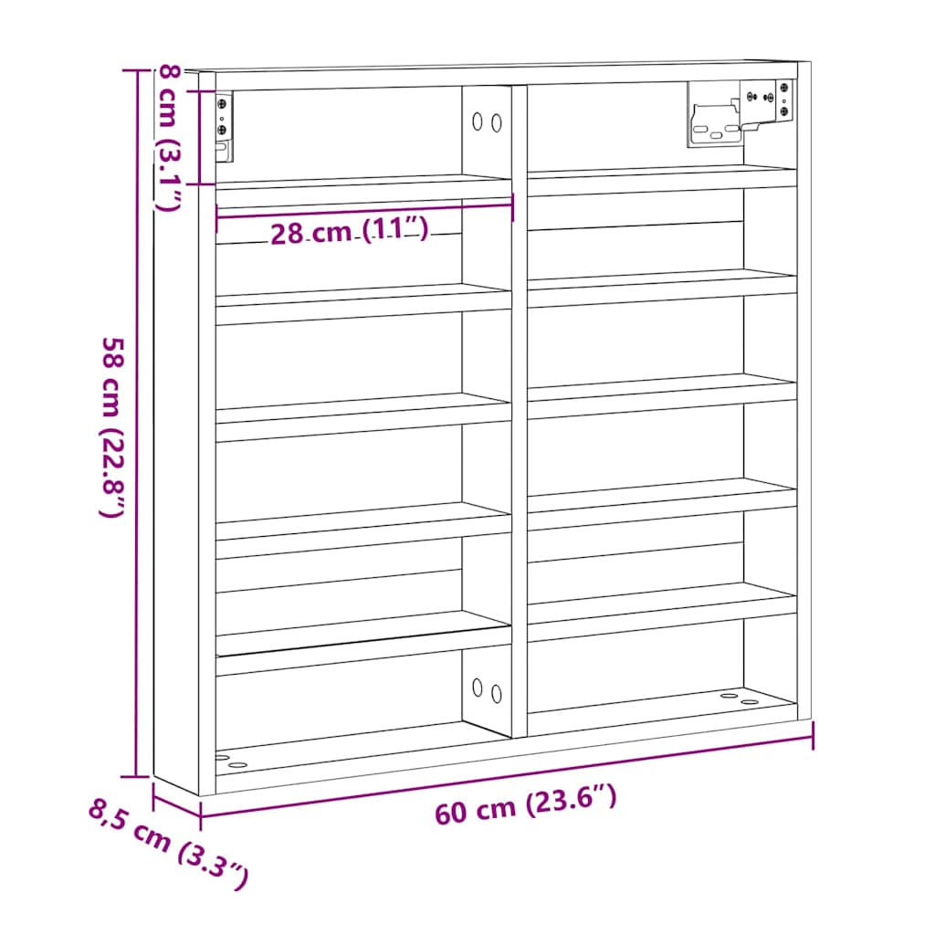 Ormar za izlaganje s policom Umjetnički hrast 60 x 8,5 x 58 cm