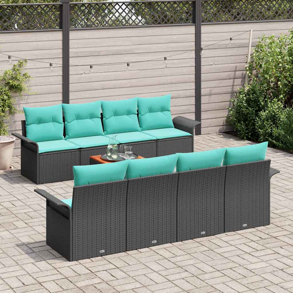 Sjedeća garnitura za vrt s jastukom 9 pcs Crna poliratan