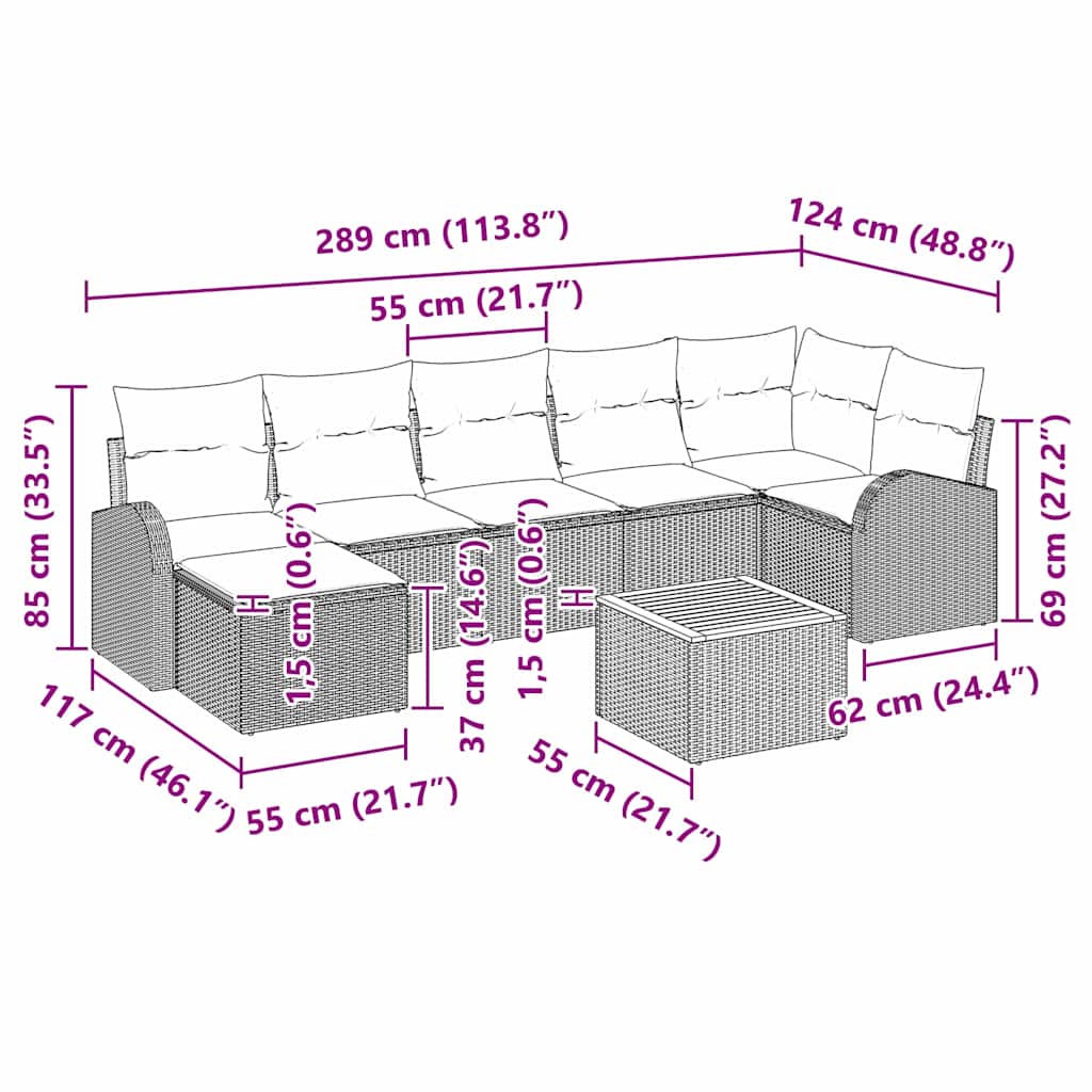 Sjedeća garnitura za vrt 8 kom. Bež poliratan