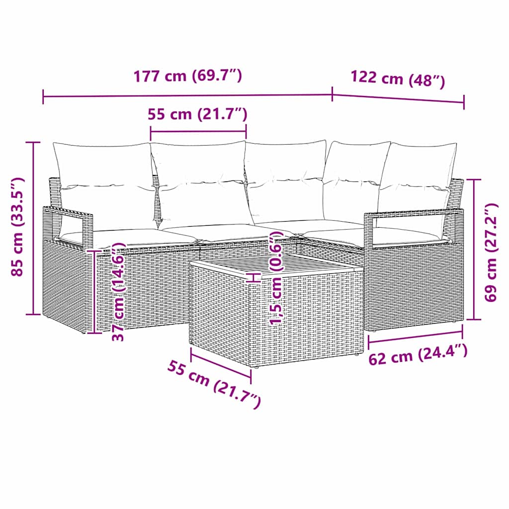 Sjedeća garnitura za vrt s jastukom 5 pcs Siva poliratan