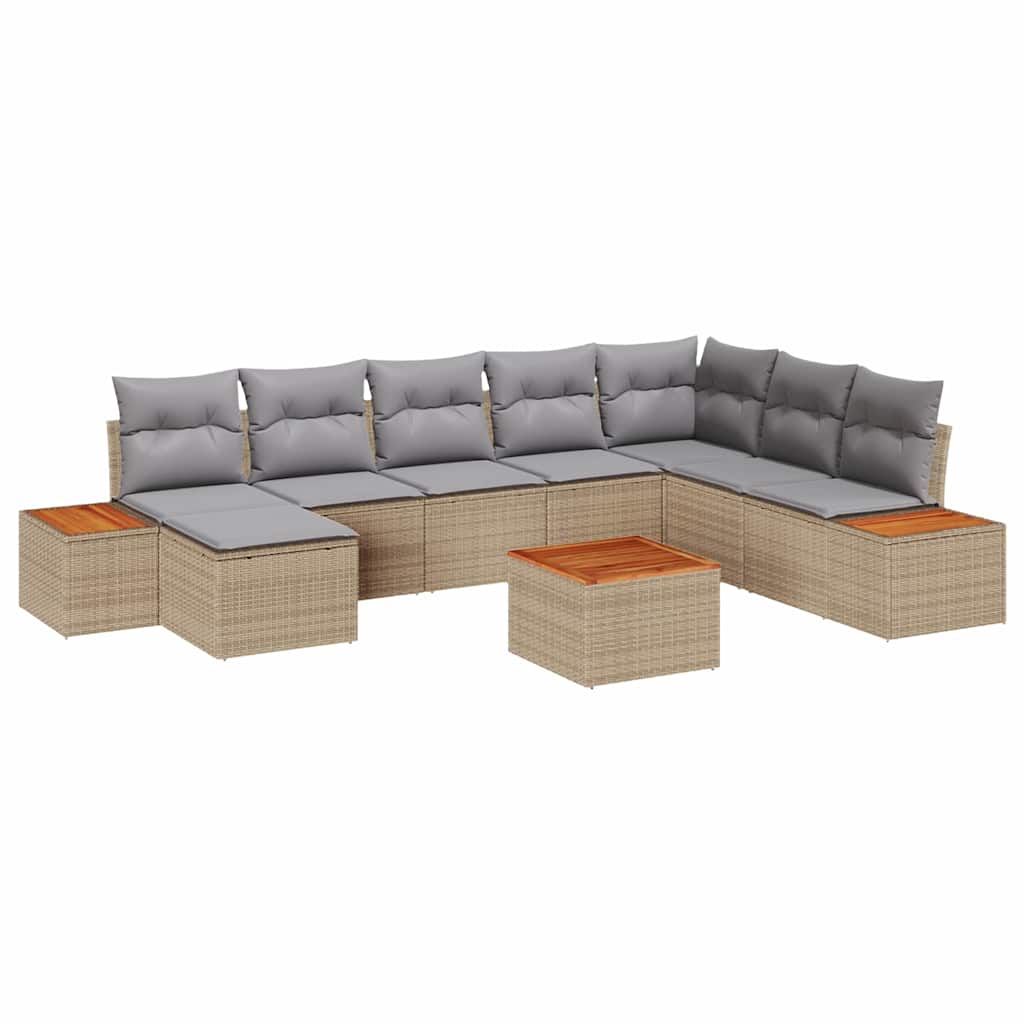 Sjedeća garnitura za vrt s jastukom 9 pcs Bež Poli ratan