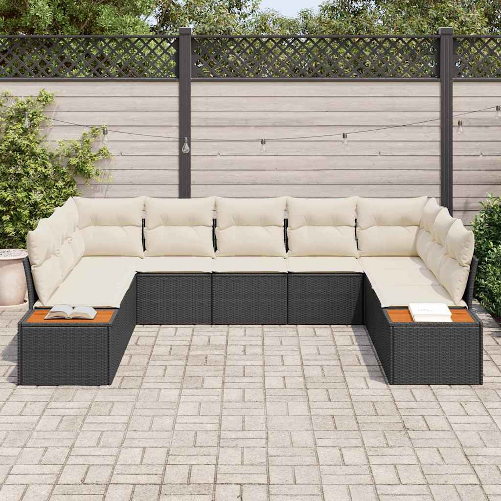 Sjedeća garnitura za vrt s jastukom 9 pcs Crna Poli ratan