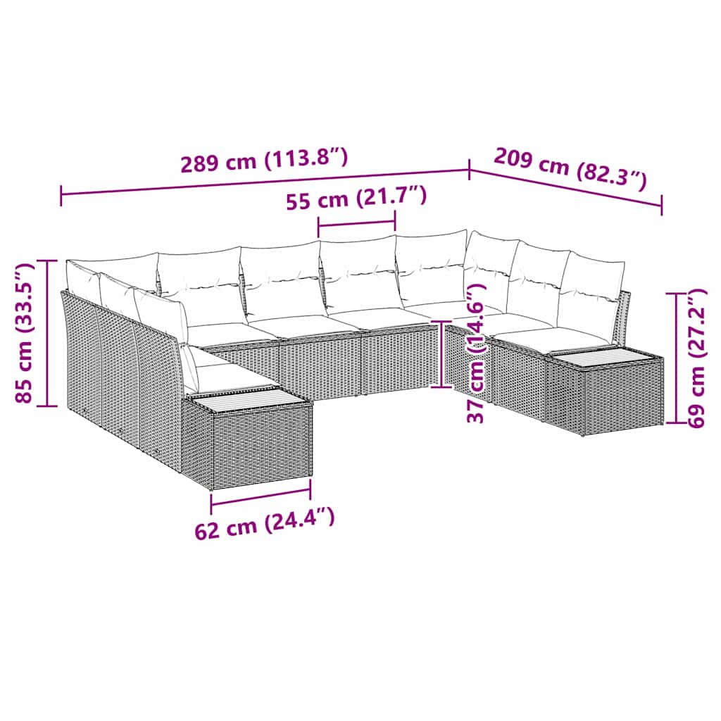 Sjedeća garnitura za vrt s jastukom 9 pcs Bež Poli ratan
