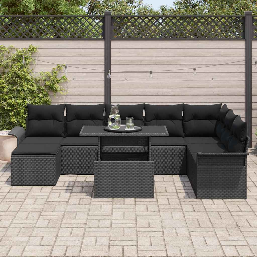 Sjedeća garnitura za vrt 9 kom. Crna poliratan 100 x 55 x 73 cm