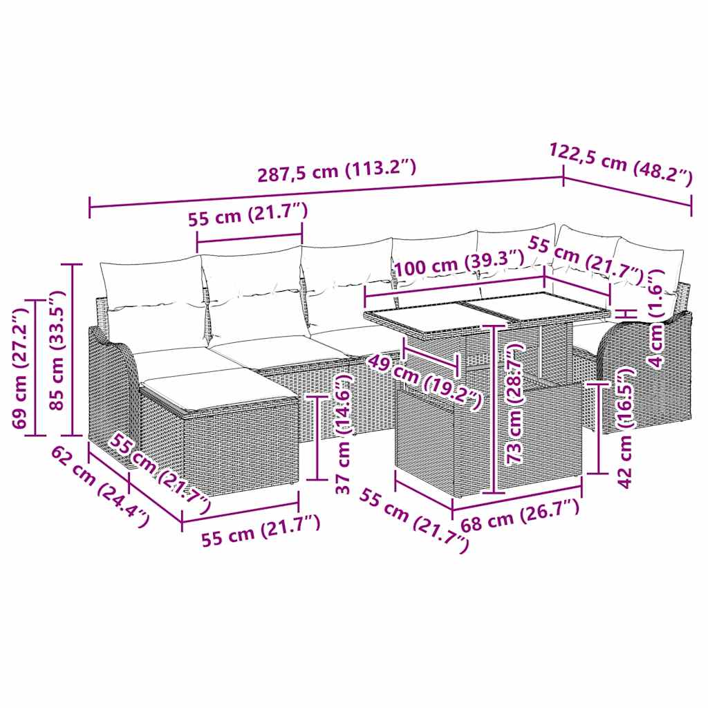 Sjedeća garnitura za vrt s jastukom 8 pcs Siva Poli ratan