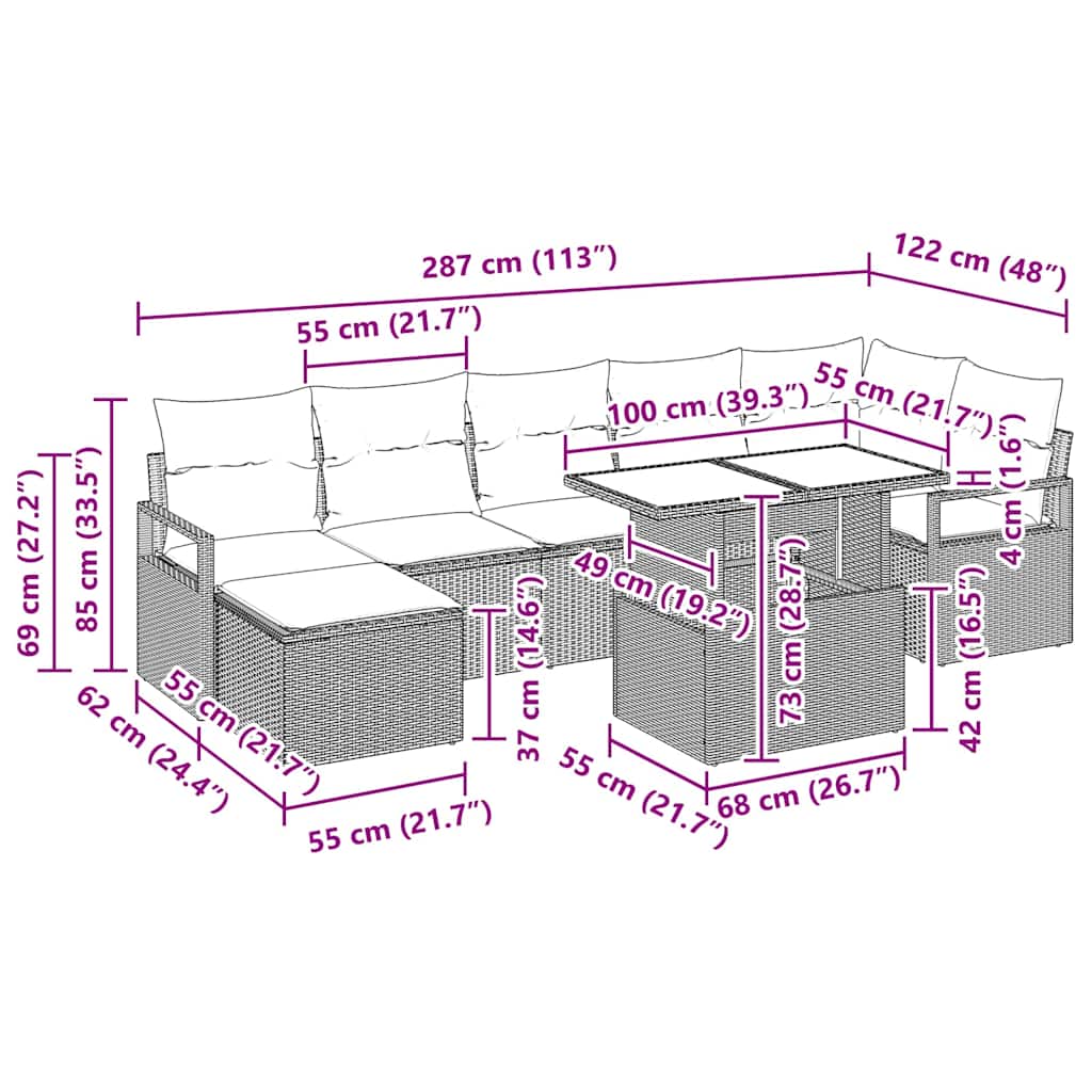 Sjedeća garnitura za vrt s jastukom 8 pcs Smeđa i krem