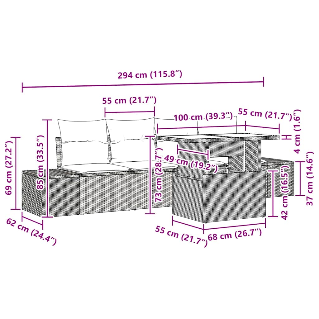 Set sofe s jastukom 5 pcs Svijetlo siva poliratan