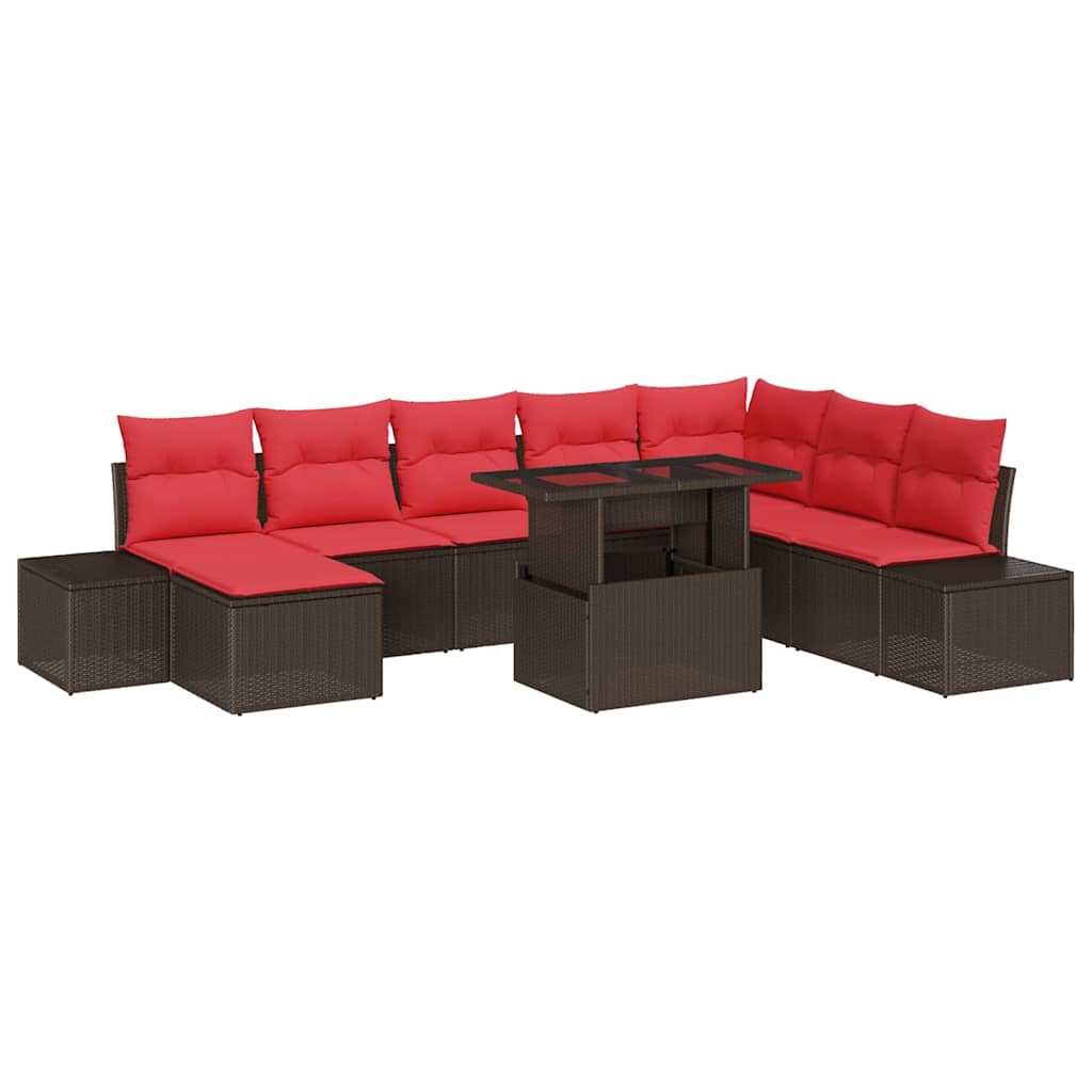 Sjedeća garnitura za vrt 9 pcs Smeđa i crvena poliratan