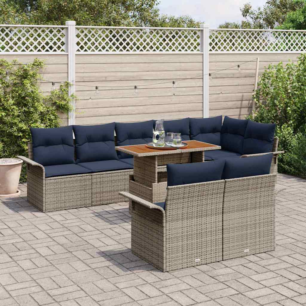 Sjedeća garnitura za vrt s jastukom 9 pcs siva i modra