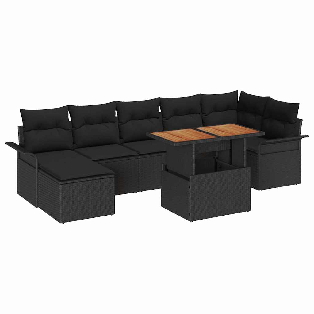 Sjedeća garnitura za vrt 8 kom. Crna poliratan 100 x 55 x 73 cm