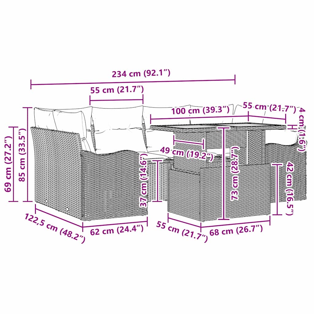 Sjedeća garnitura za vrt s jastukom 7 pcs Siva