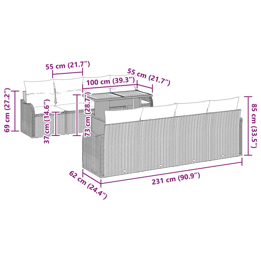 Sjedeća garnitura za vrt s jastukom 7 pcs bež i svjetlosiva