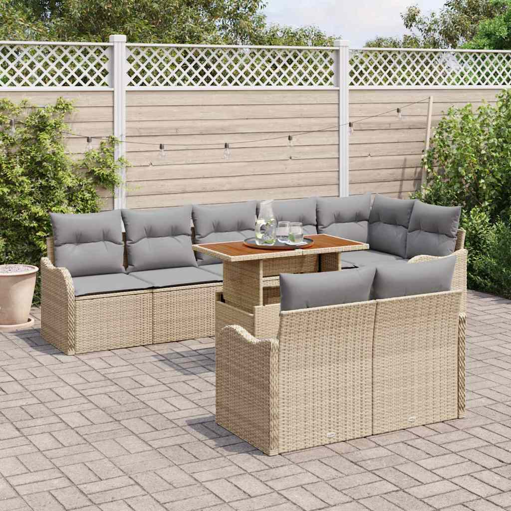 Sjedeća garnitura za vrt s jastukom 9 pcs bež i svjetlosiva