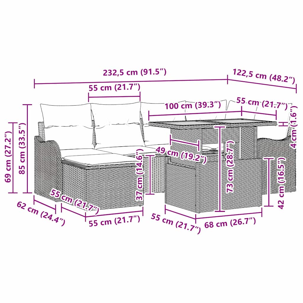 Sjedeća garnitura za vrt s jastukom 7 pcs bež i svjetlosiva