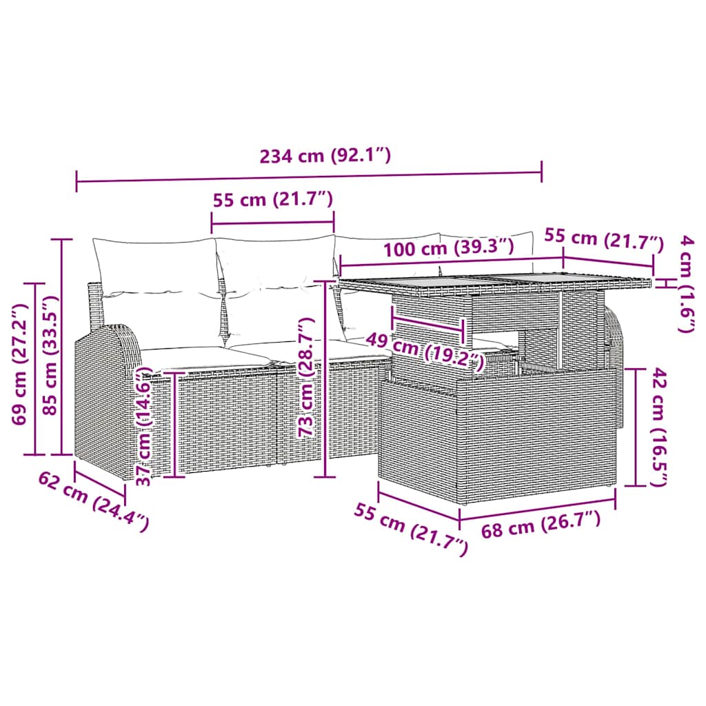 Sjedeća garnitura za vrt s jastukom 5 pcs Crna i krem