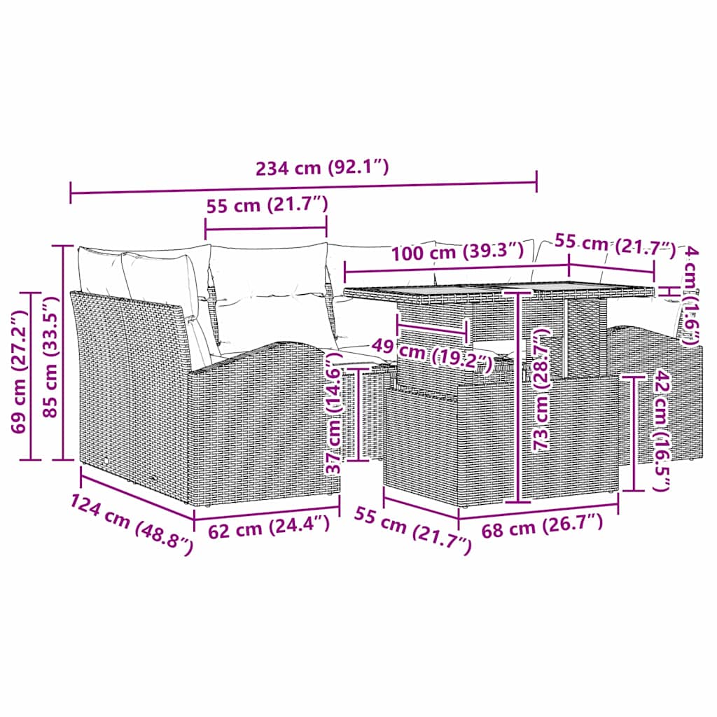 Sjedeća garnitura za vrt s jastukom 7 pcs Siva