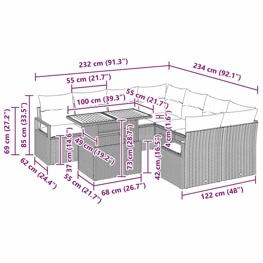Vrtni set za objed s jastukom 9 pcs Crna i Krema