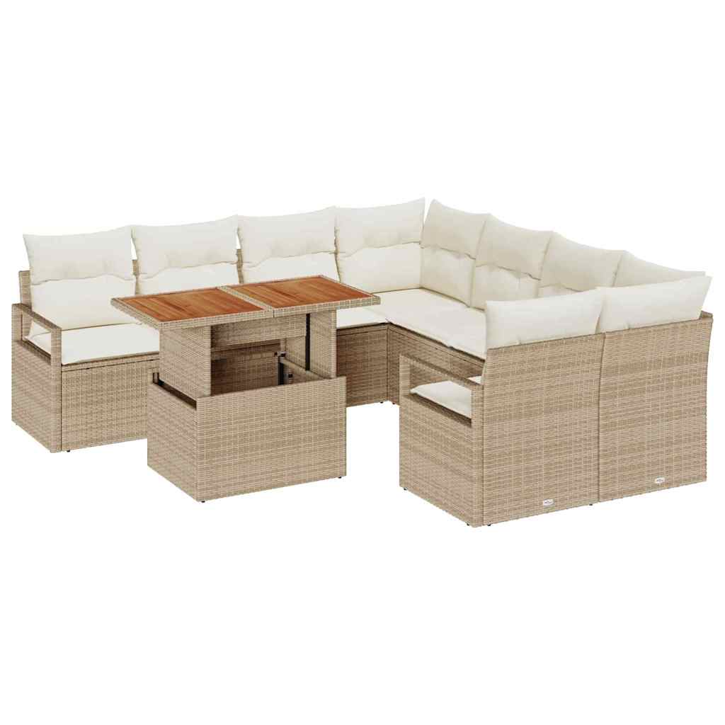 Vrtni set za objed s jastukom 9 pcs Bež i krema