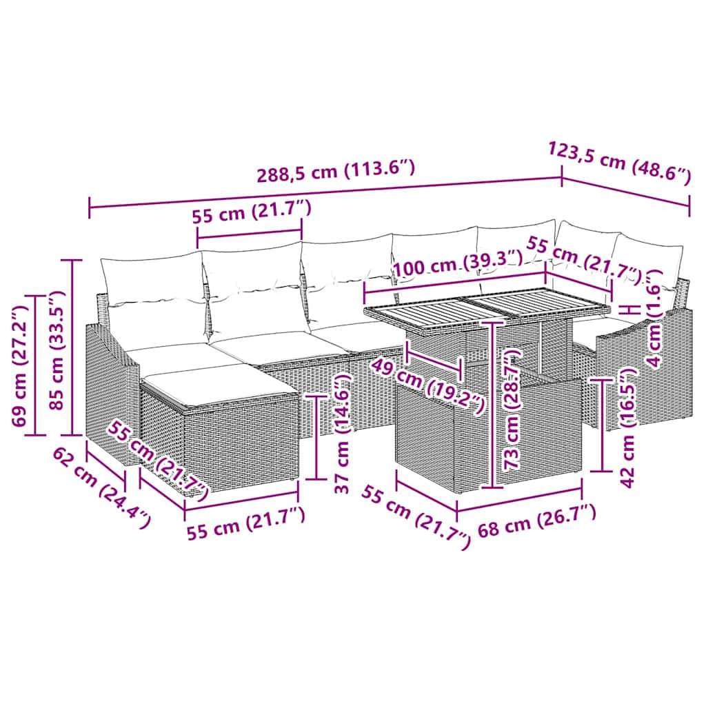 Vrtni set za objed s jastukom 8 pcs Crna i smeđa