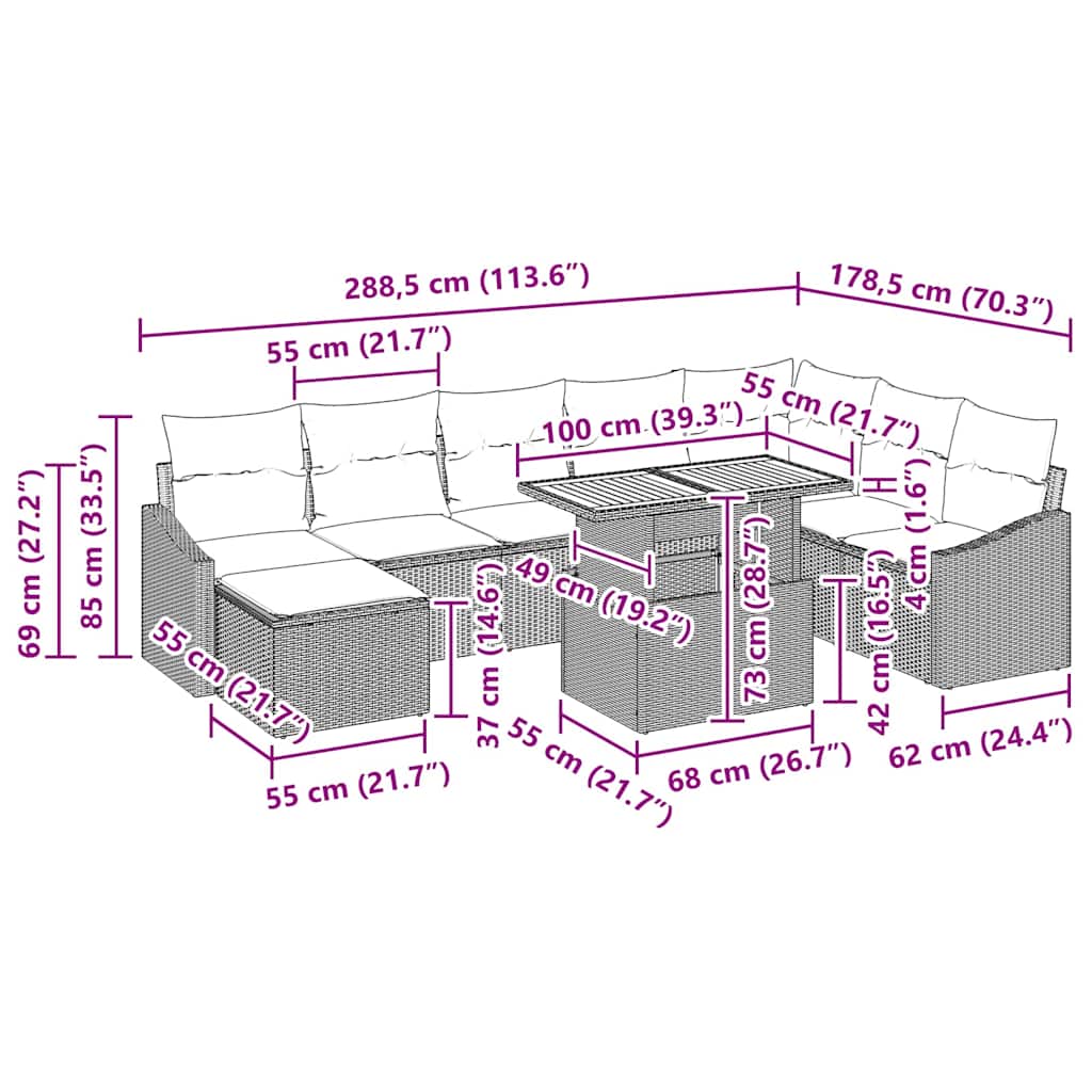 Vrtni set za objed s jastukom 9 pcs Bež i krema