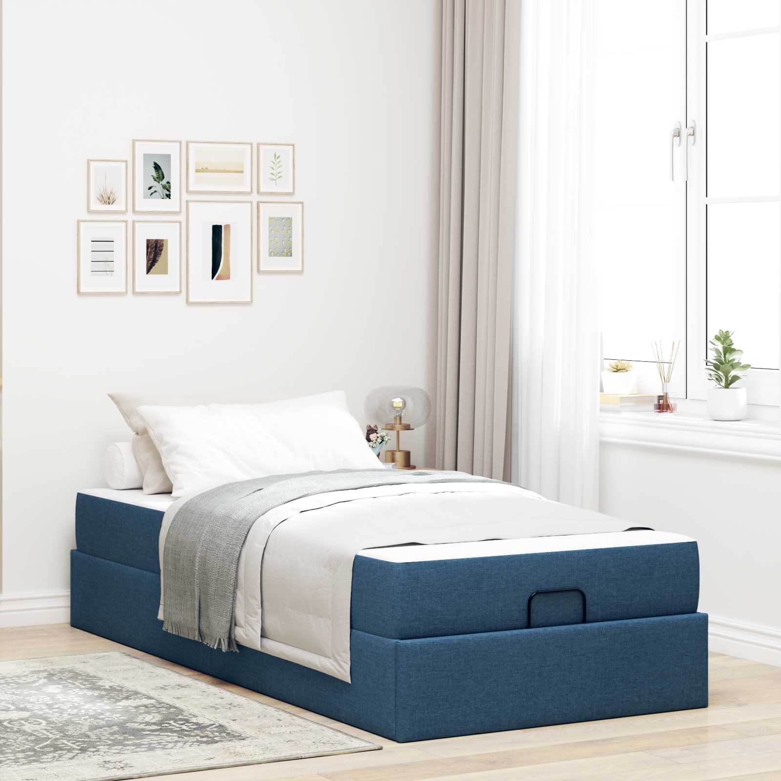 Okvir kreveta s madracem 2 pcs Plava tkanina