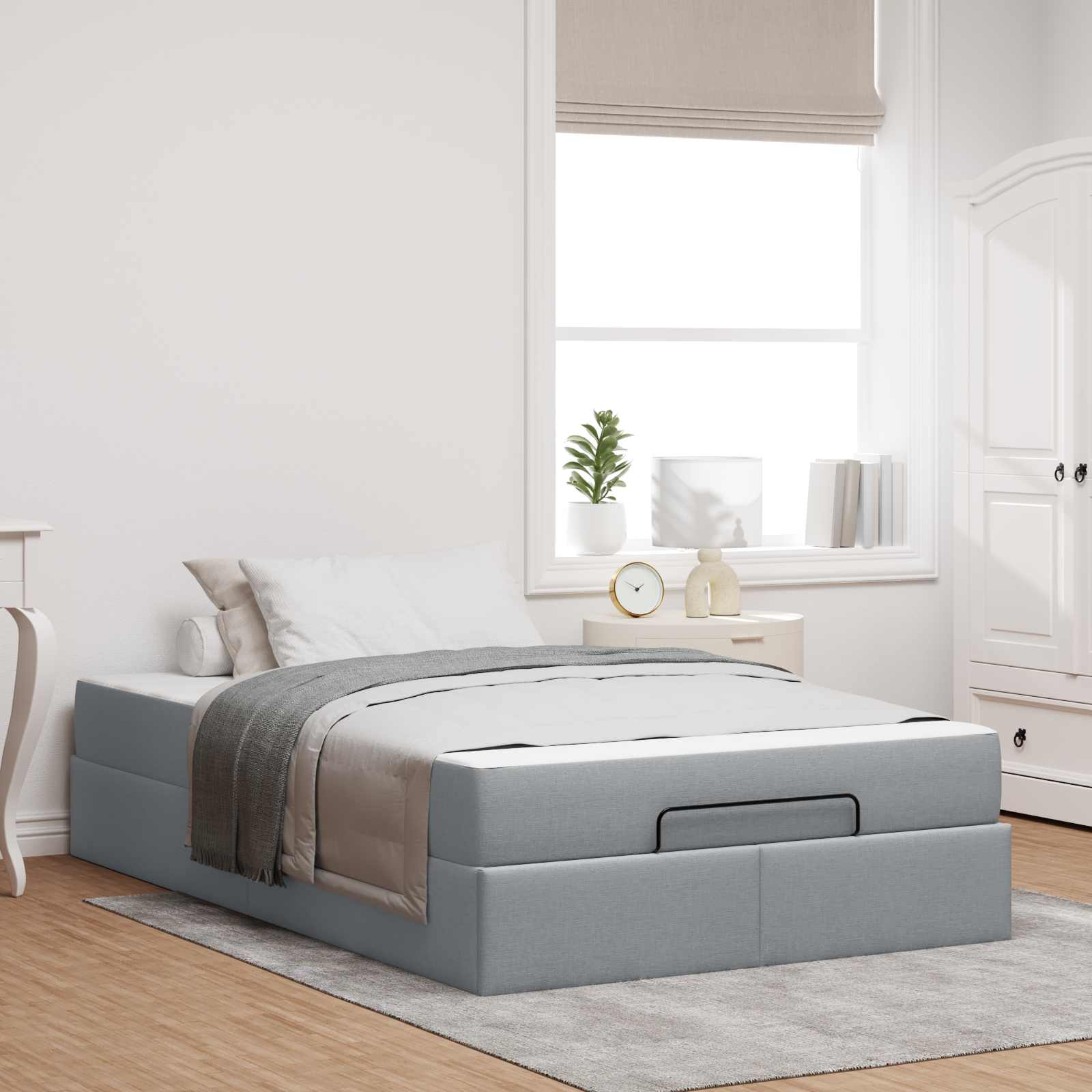 Okvir kreveta s madracem 2 pcs Svjetlosiva tkanina