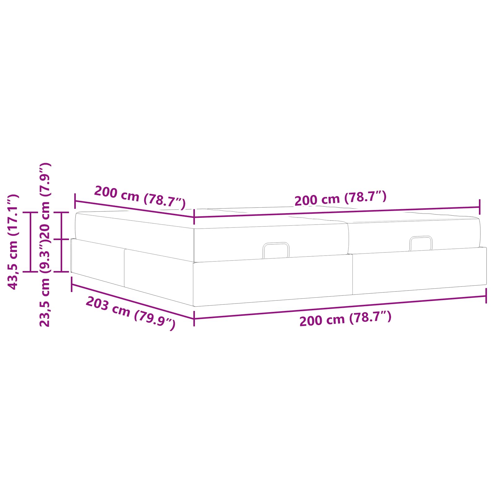 Okvir kreveta s madracem s madracem 2 pcs Plava tkanina