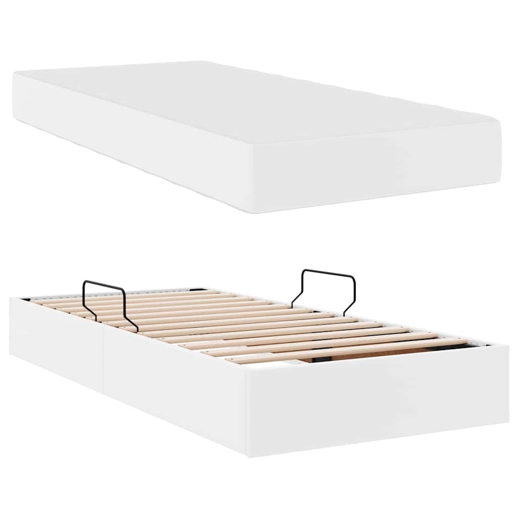 Krevet s madracem i skladištem s madracem 2 pcs Bijelo Koža