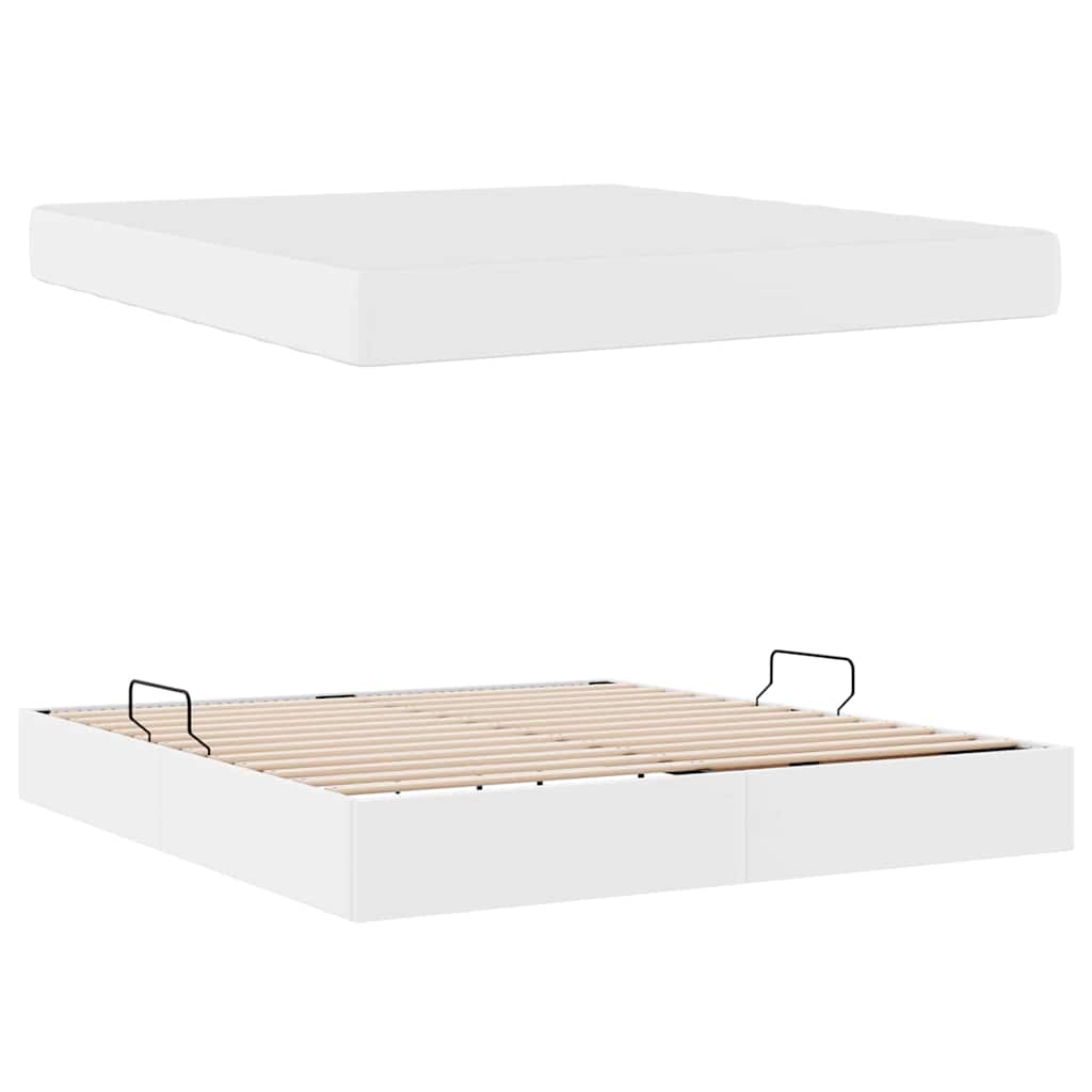 Krevet s madracem i skladištem s madracem 2 pcs Bijelo Koža